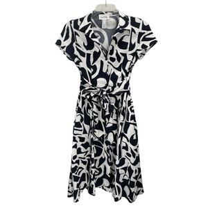 Joseph Ribkoff Dress Abstract Fit & Flare White Blue Size 6